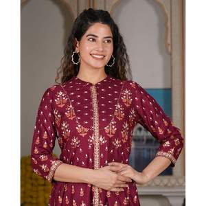 Kurta Anarkali en rayonne marron à imprimé floral, vêtement traditionnel musulman et accessoire, taille XXL-8XL, SKU 1255YKMAROON-XXL - Product Image 6
