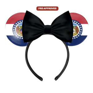 Custom Factory Order Headband-Made-to-Order Concept <b>Mouse</b> Ears with Pre-Approval Design State Flag of Missouri - Product Image 1