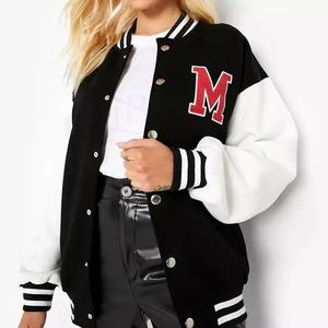 Chaqueta Varsity para mujer, Material de lana 100%, ropa de calle ligera de secado rápido, chaqueta de retazos universitarios de béisbol, logotipo personalizado - Product Image 6