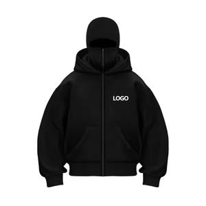 Custom Heavyweight Cotton Drop Shoulder Vintage Washed <b>Men</b> 500 Gsm Boxy Zip up <b>Hoodie</b> Cropped Boxy Double Zipped <b>Hoodie</b> - Product Image 2