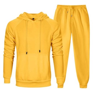 Survêtement 2 pièces à manches longues, sweats à capuche chauds respirants Offre Spéciale à motif solide couleur jaune, nouvel arrivage - Product Image 4