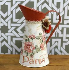 <b>Large</b> Galvanized <b>Watering</b> <b>Can</b> with Colorful Enamel Floral Patterns Adding Charm to Outdoor and Indoor Plant Care - Product Image 1