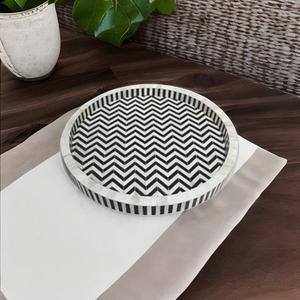 2026 Unique idée cadeau de noël incrustation d'os motif zigzag plateau de service rond pour la maison Table basse décor ou collations servant utilisé - Product Image 2