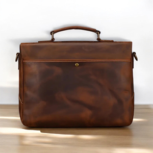 Vintage Brown Leather Luxury Office Briefcase for Men Premium Business Laptop Bag with Buckle Straps Brass Hardware Lightweight - Product Image 2