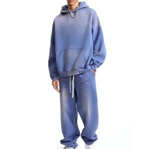 Pull Acid Wash Survêtement Sweat à capuche et pantalon de survêtement évasé à jambe droite Survêtement pour hommes 100% coton - Product Image 1