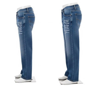 กางเกงยีนส์ผู้ชายผ้าเดนิมผสมสแปนเด็กซ์และผ้าฝ้าย ระบายอากาศได้ดี พิมพ์ลายซิลค์สกรีน ยืดหยุ่น สวมใส่สบาย เหมาะสำหรับใส่ในชีวิตประจำวัน ขายส่งเพื่อการส่งออก - Product Image 5