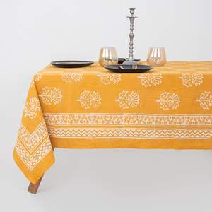 Mantel de Mesa de Lujo con Estampado Floral de Loto Dabu, Hecho a Mano en Algodón, para Hogar, Fiestas, Hoteles y Bodas - Product Image 1