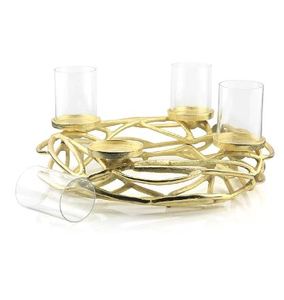 Article décoratif porte-bougie Style Unique couleur dorée en Aluminium avec verre décoration de mariage personnalisation disponible - Product Image 1