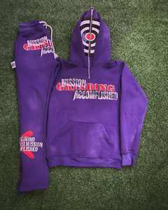 100% coton personnalisé pierre lavage à l'acide survêtements surdimensionné en détresse broderie complète sweats à capuche et short survêtement ensemble - Product Image 6