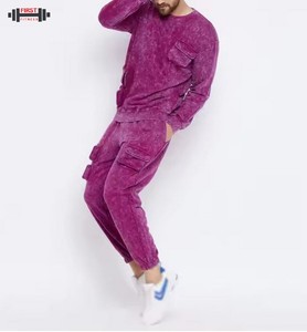 High Quality Heavyweight Acid Wash Hooded Men's Winter Sport <b>Tracksuit</b> with Logo 100% Cotton Comfortable Wear - Product Image 4