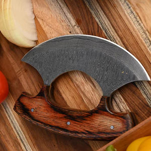 Cuchillo Ulu de Acero de Damasco Hecho a Mano, Cortador de Pizza de Cocina y Rebanador de Chef, Mango de Madera y Funda de Cuero - Product Image 6
