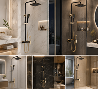 Ensemble de douche thermostatique carré en cuivre noir et or avec mitigeur de baignoire et robinet chaud/froid de haute qualité