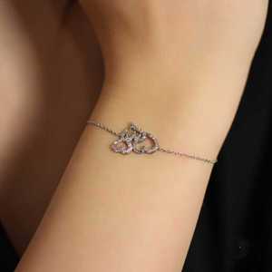 925 Sterling <b>Silver</b> Three Heart Design Chain <b>Bracelet</b> with Pen White Stone-Elegant Crystal <b>Bracelets</b> & <b>Bangles</b> - Product Image 1