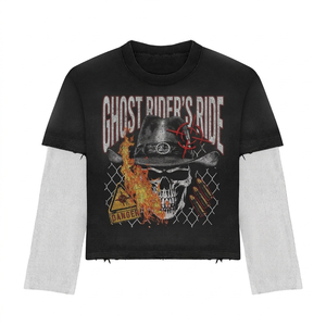 Premium 220 GSM Cotton Double Layer Shirt Black Grey Gothic Cross Print Distressed Screen Print Custom Logo Double Layer Shirts - Product Image 4