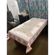 Traditional Elephant Design Hand Block Print Wedding & Home Decor Luxury Cotton Table Cloth Table Linen Cover With  Six Napkin