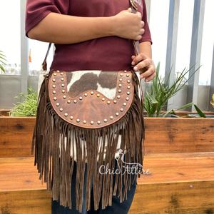 Nouveau sac à franges de créateur Style occidental en cuir de vachette véritable frange sculpture sac à main sac à bandoulière bohème sac à franges sac à main pour femmes - Product Image 1