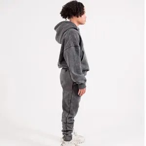 Ensemble survêtement vintage respirant en coton 100% avec lavage à l'acide personnalisé, sweat-shirt et pantalon de jogging - Product Image 4