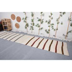 Alfombra Turca de 3x13 pies, Alfombra Kilim, Alfombra Beige del Suroeste, de Lana - Product Image 3