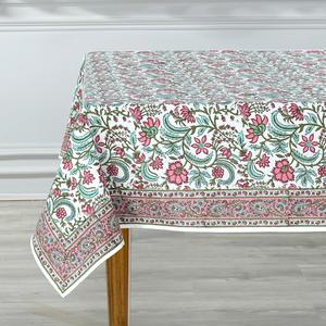 Nouvelle Nappe Tulipe Rose Vert Menthe Indien Main Bloc Floral Imprimé Coton Table Couverture Table Top Français Nappe Pour Mariage - Product Image 6