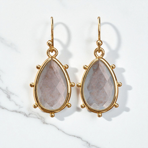 18k Gold Plated Pear Bezel 8x12 MM Gemstone <b>Drop</b> <b>Earrings</b> - 925 <b>Silver</b> Handmade <b>Earrings</b> - Product Image 2