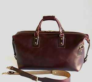 Sac de voyage en cuir véritable pour homme, vintage, week-end, sport, nuit, bagage à main, brun vieilli, grand, luxe, polyester - Product Image 1