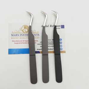 Pinzas de pestañas de nanofibra de acero inoxidable curvadas con etiqueta privada con logotipo personalizado profesional para pestañas postizas de volumen - Product Image 1