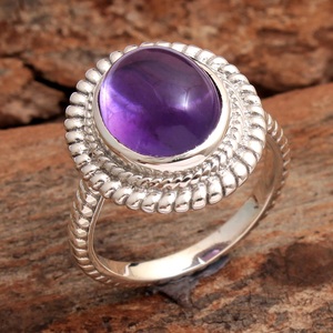 Natural Amethyst Gemstone <b>Ring</b> Simple Silver Birthstone <b>Ring</b> for Women <b>Thin</b> Wedding Jewelry for February Birthdays - Product Image 1
