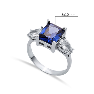 Rectangle Coupe Tanzanite Poire Coupe CZ Pierre En Gros Turc À La Main Cluster Anneau 925 Bijoux En Argent Sterling - Product Image 2