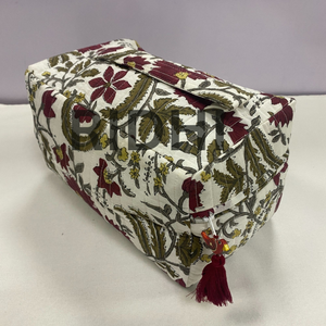 Trousse de Toilette Matelassée en Coton avec Fermeture Éclair, Grande Taille, Rouge Prune, Style Vintage, Réutilisable, pour Usage Quotidien - Product Image 1