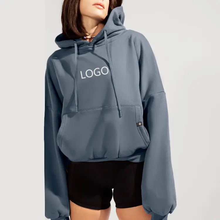 Custom Logo High Quality Woman Sweatshirt Fashion 100% Cotton Heavyweight Drop Shoulder Pullover Hoodie For Women