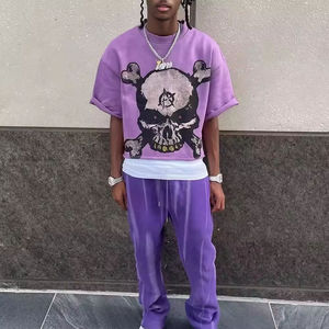 เสื้อยืดผู้ชายทรงโอเวอร์ไซส์ สไตล์สตรีทแวร์ ดีไซน์ขาดๆ แบบวินเทจ ตัดเย็บทรงครอป คอทรงกลม ผ้าถักเนื้อหนา 100% ผ้าฝ้ายออร์แกนิค - Product Image 2