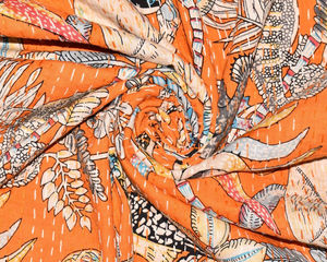 Couvre-lit Kantha vintage purement artisanal courtepointes indiennes faites à la main couleur orange couvertures imprimées singe aux prix de gros OEM - Product Image 4