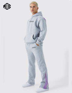Unisex Printed Heather <b>Grey</b> 100% Cotton Fleece Breathable Tracksuit Custom Logo Contrast Stacked Gusset Quick Dry 2-Piece - Product Image 1