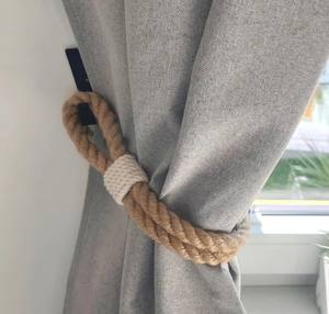 Abrazadera para Cortinas de Cuerda de Yute con Detalles de Algodón Blanco, Estilo Rústico Bohemio - Product Image 3