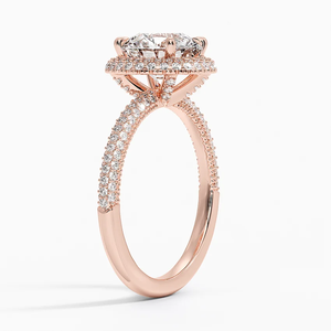 Haut de gamme haut de gamme ovale coupe VVS Lab diamant 14k or rose Halo ensemble Solitaire bague de fiançailles de bijoux du fabricant en Inde - Product Image 3