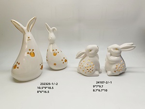 ของตกแต่งกระต่ายอีสเตอร์วินเทจ <span class=keywords><strong>กระต่าย</strong></span>เซรามิกสีขาวลายฉลุ พร้อมไฟ LED - Product Image 3