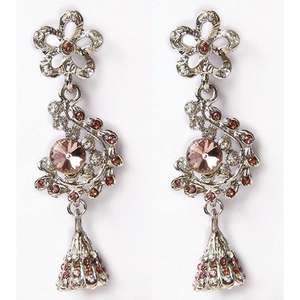 Kriaa <b>Fine</b> <b>Dangle</b> <b>Earrings</b> Pink Austrian Stone Silver Plated 1302020 Collection - Product Image 1