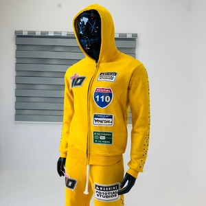 Ensemble de survêtement 2 pièces pour homme, élégant, hiver, avec strass en forme de diamant, à capuche, décontracté, couleur unie, luxe, streetwear hip-hop, couleurs personnalisées, patch - Product Image 2