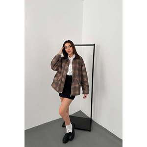 Veste à carreaux avec col moutarde - Moutarde - Product Image 3