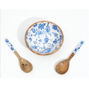 Ensaladera de madera decorativa esmaltada hecha a mano, diseño impreso personalizable, cuenco de madera de mango para uso multiusos - Product Image 4