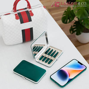 Juego de 4 pinzas de Punta inclinada de acero inoxidable (verde) para depiladora de vello facial y cejas con ESTUCHE DE ESPEJO - Product Image 6