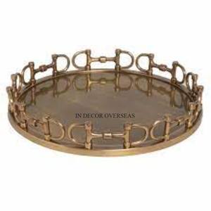 Lujosa calidad Metal chapado en oro enmarcado forma redonda espejo bandeja para servir restaurante y Hotel MESA CENTRO DE MESA Accesorios - Product Image 1