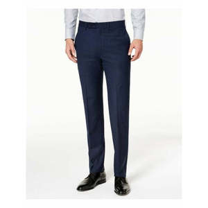 Pantaloni Eleganti da Uomo Calvin Klein Slim Fit Elasticizzati Mini Grid Blu Navy Taglia 40X30 Realizzati in Tessuto Pettinato - Product Image 1