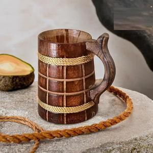 Elegante Jarra de Cerveza Vikinga de Madera Natural, Jarra Rústica Hecha a Mano al Mejor Precio para Decoración y Consumo - Product Image 3
