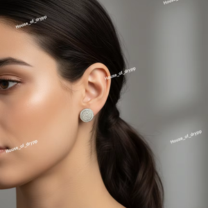 ต่างหูเงินประดับมอยส์ซาไนต์ทรงกลมแบบฝังเพชร ดีไซน์เรียบหรู ประดับเพชรเต็มเม็ด สำหรับผู้หญิง สวมใส่ได้ทุกวัน - Product Image 3