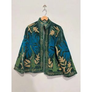 Autumn/<b>Winter</b> Suzani Velvet Embroidery Reversible Bomber Jacket Ladies Custom Logo <b>Quilted</b> Mandarin Collar Full Sleeve Short - Product Image 3