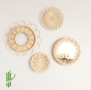 Luxury Antique Rattan Round Wall <b>Mirror</b> Modern Sunburst Frame Eco-Friendly Handmade Adjustable for Living Room Bedroom Entryway - Product Image 4