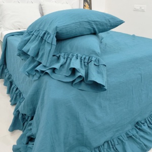 Custom Linen <b>Double</b> Ruffle Pillowcase Soft Country Style Cushions 20x30 18x18 Solid Washed Bed <b>Pillows</b> for Home Hotel Hospitals - Product Image 1