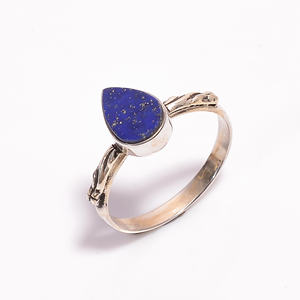 Anillo clásico de Plata de Ley 925 con piedra preciosa de lapislázuli cortada con pera para compromiso, aniversario de boda o regalo de fiesta - Product Image 1