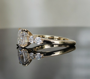 Cinco piedras de laboratorio crecido diamante anillo cojín corte compromiso boda anillo CVD Halo 2,20 quilates 14K oro amarillo con perla principal - Product Image 4